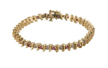 BEAUTIFUL 14K PINK SAPPHIRE/DIAMOND LINK BRACELET 14.3G