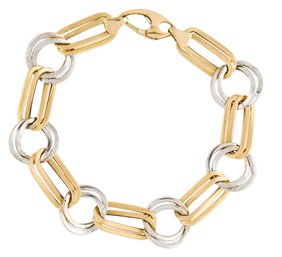 18K WHITE & YELLOW SOLID GOLD LINK BRACELET DOUBLE SIDED 10G