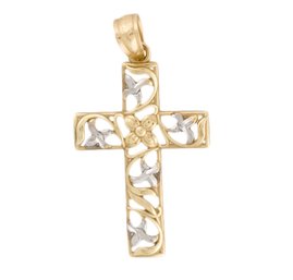 14K WHITE AND YELLOW GOLD CROSS PENDANT