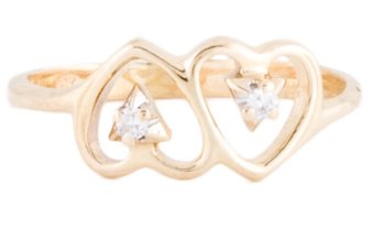 14K SOLID GOLD DOUBLE HEART DIAMOND RING
