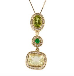 14K/18K  MULTISTONE PERIDOT, EMERALD, CITRINE NECKLACE RARE