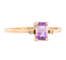 BEAUTIFUL 14K YELLOW GOLD AMETHYST & DIAMOND RING