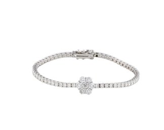 NEW GORGEOUS DIAMOND 14K GOLD FLOWER TENNIS BRACELET 2.5 CT