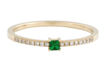 14K YELLOW GOLD EMERALD DIAMOND RING