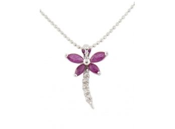 14K WHITE GOLD RUBY DIAMOND PENDANT NECKLACE