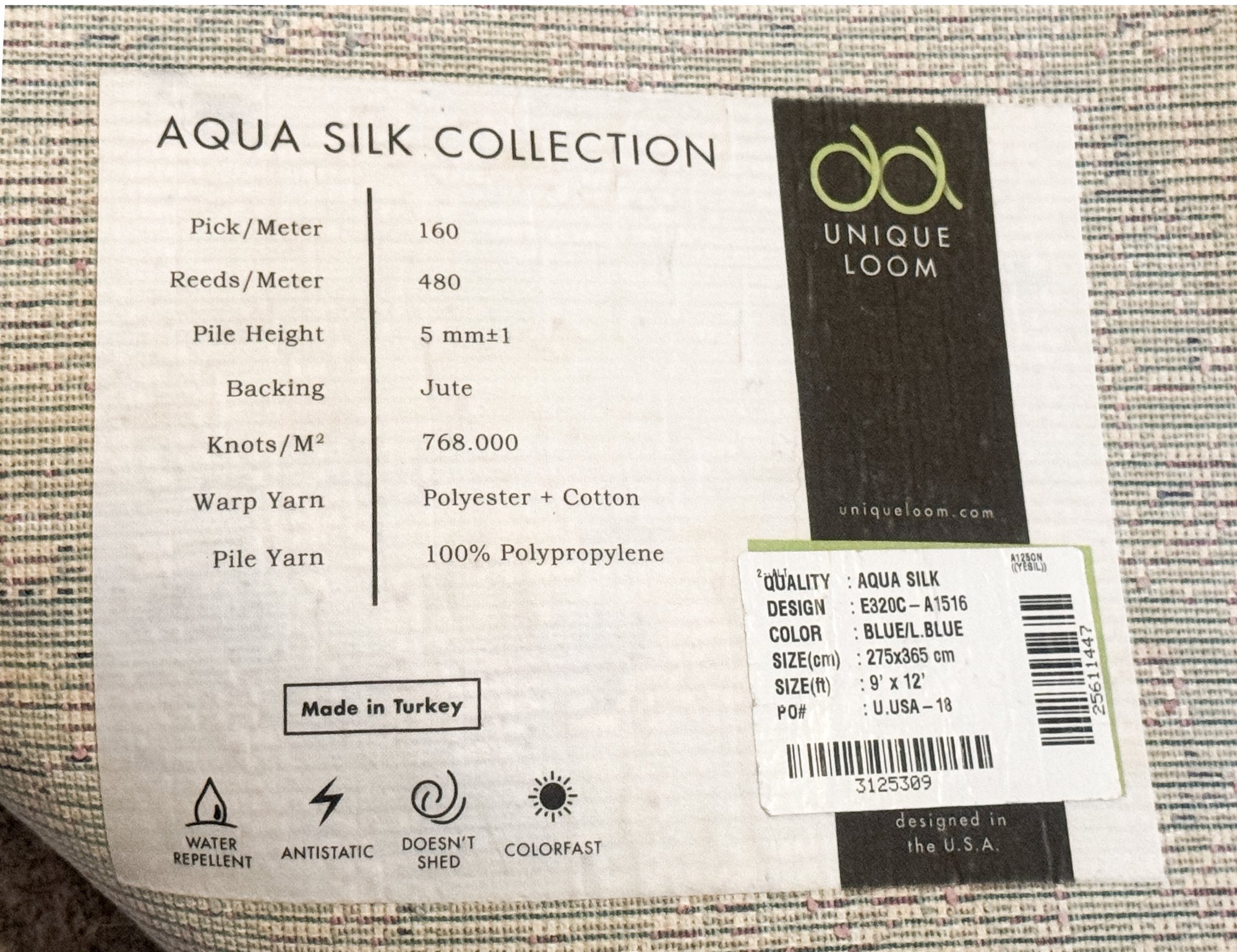 Unique Looms Aqua Silk Collection Area Rug 1446