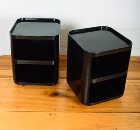 Two Black Componibili 2-stack Side Tables On Casters Anna Castelli For Kartell