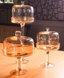 Three Covered Glass Compotes