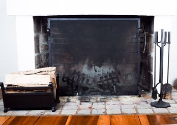 Fireplace Tools And Screen, Log Holder