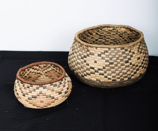 Native American Pomo Baskets (2) Matched Set