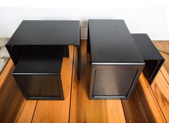 Two Sets Of Dieter Rams Black Nesting Side Tables #621