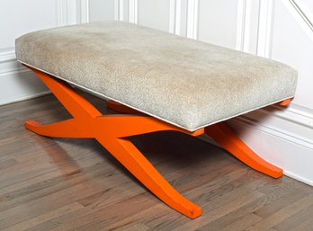 Foyer Bench With Orange Lacquer Scissor Base