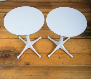 A Pair Of George Nelson White Pedestal Tables By Herman Miller