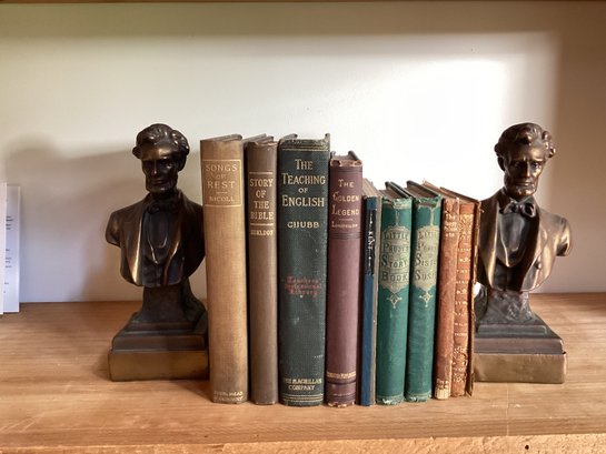 Abraham Lincoln Bookends With Old Books