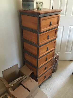 6 Drawer Pine Metal Strap Frame Chest Of Drawers