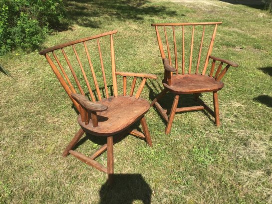 Pair Sturdy Hunt Country Arm Chairs.