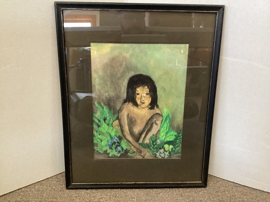 Framed Pastel Of A Jungle Child