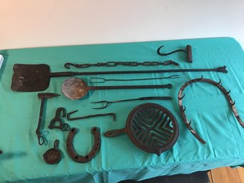 Assorted Antique Ironware Including Hearth Tools