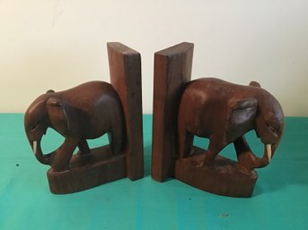 Pair Carved Elephant Bookends