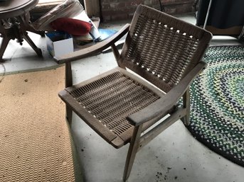 Antique Teak Woven Lounge Chair Made In Yugoslavia