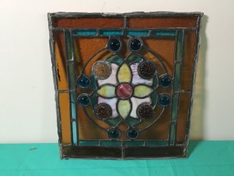 Victorian Jeweled Stained Glass Window Panel