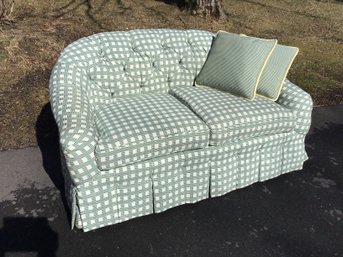 2 Of  2 Green And White Check Upholstered Loveseats