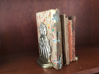 Pair Brass Pineapple Bookends With Old Books