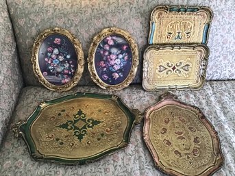 Assorted Lot Florentine Giltwood Trays And Art
