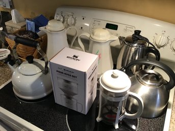 Assorted Tea, Coffee Kettles, And Coffee Press
