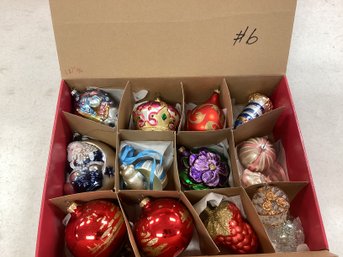 Red Box 6 High Quality Figural Glass Christmas Ornaments