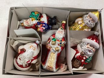 Box Lot Of Large Figural Santa Glass Ornaments