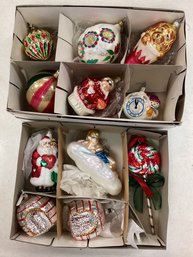 2 Box Lots High Quality Figural Glass Christmas Ornaments