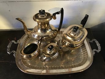 5 Piece Silver Plate Tea Service By Leonard