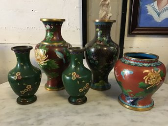 Group Of 5 Japanese Cloisonne Vases