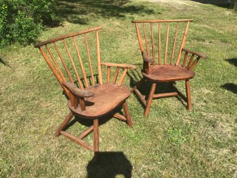 Pair Sturdy Hunt Country Arm Chairs.