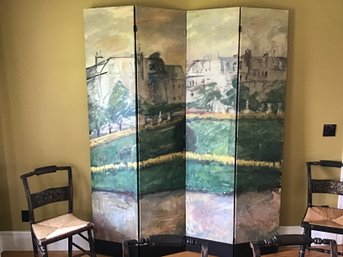 Large 4 Panel French Painted Floor Screen