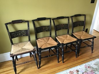 4 Black Stencil Fancy Painted Chairs