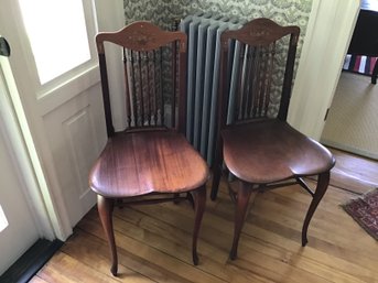 Pair Art Nouveau Inlayed Side Chairs