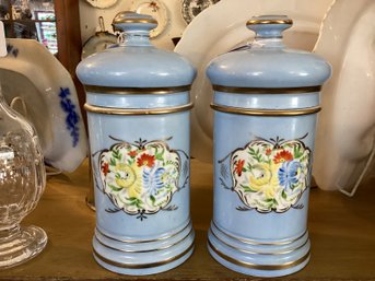 Pair Painted Porcelain Apothecary Jars