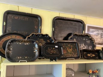 Large Lot Painted Tole Trays