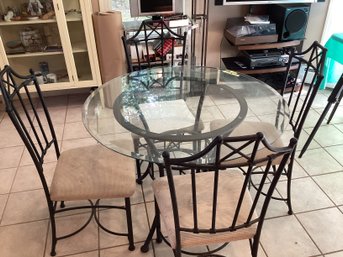 Contemporary Metal And Glass Kitchen Table And 4 Chairs