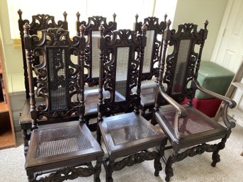 Set 6 William And Mary Carved Oak Chairs