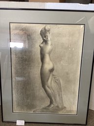 John S. DeMartelly Original Charcoal Of A Female Nude Sculpture