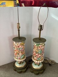 Large Pair ANTIQUE ITALIAN CAPODIMONTE TABLE LAMPS Bacchus Orgy PORCELAIN