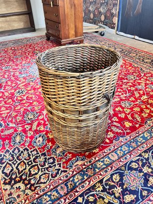 VINTAGE TALL WICKER BASKET WITH HANDLES