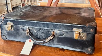 VINTAGE BLACK LEATHER LUGGAGE EARLY 1900s