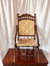 VICTORIAN FOLDING CHAIR FLORAL FABRIC 1890s