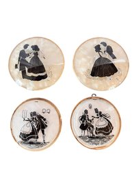 SET OF 4 MID CENTURY MODERN CONVEX CAMEOS HAND PAINTED SILHOUETTE STYLE
