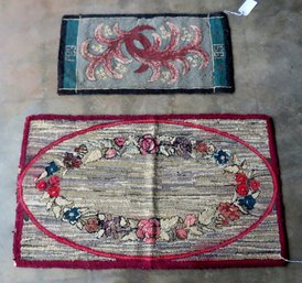 Two Floral Hooked Rugs. The Smallest Dated 1951 - Very Slight Wool Loss Else Good Condition, And The Largest M