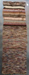An Usual Silk And Wool Rag Rug Floor Or Table Runner, 19th Century, One Area With Losses And Thread Unraveled